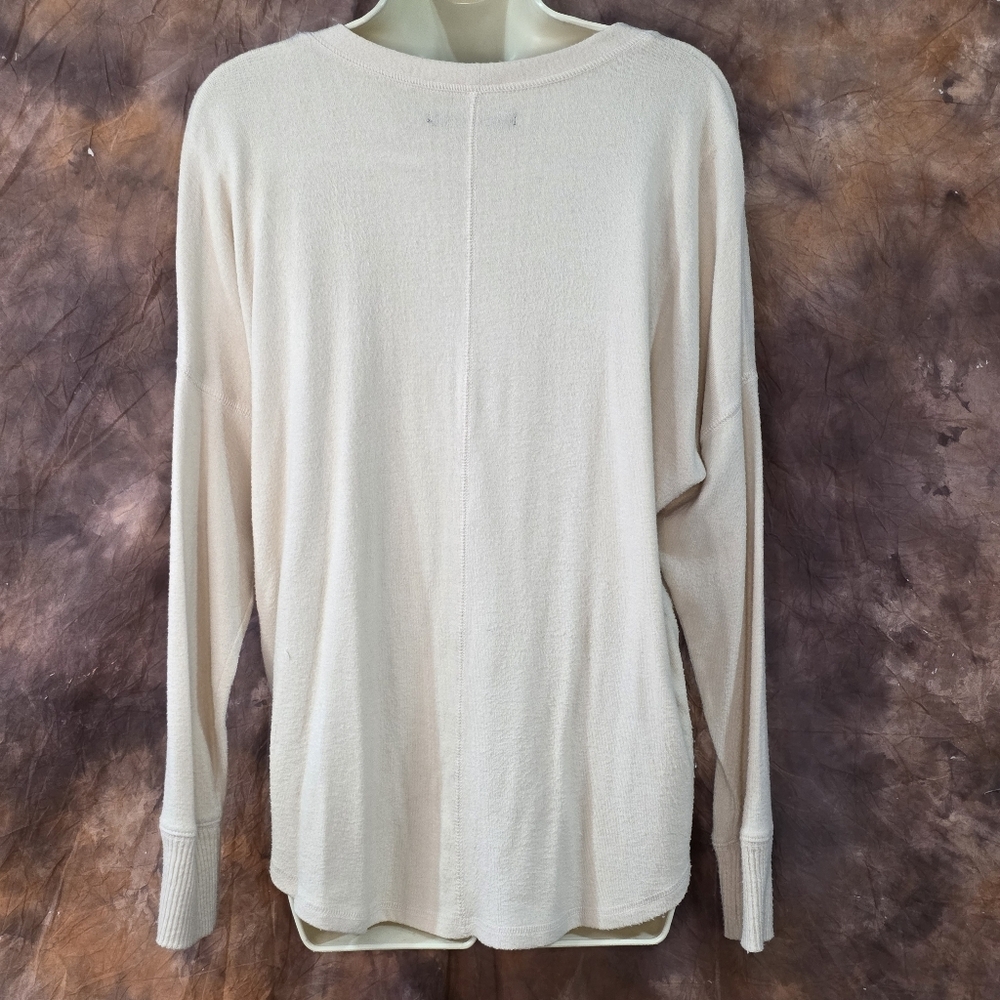Abercrombie top button up tie front vneck long sleeve cream oatmeal M - Picture 3 of 7